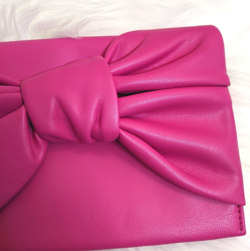 Last One! INC International Concepts Fuschia Neon Pink Bowah Clutch Large Bow - Picture 3 of 8